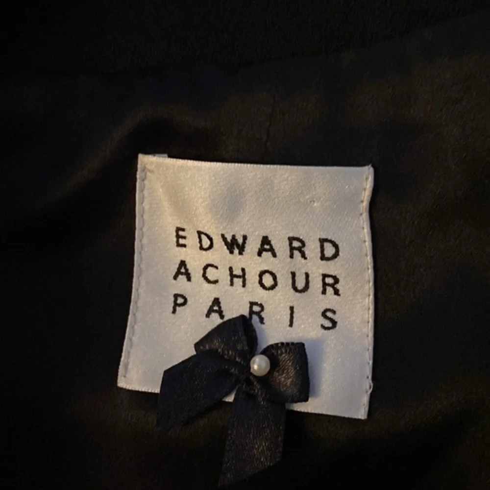 Edward Achour Paris Black Wool Silk Faux Pearl Button Shift Dress 14 W8